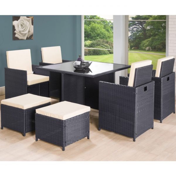 9PC Cube Rattan 8 Seater Garden Set - Luxury Leather Beds - Beds.co.uk