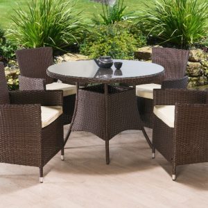 Rattan Dining Table And 4 Chairs Set - Black or Brown-0