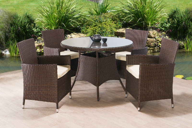 Rattan Dining Table And 4, 6 or 8 Chairs Set - Black or Brown - Black