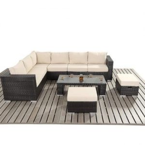 Rattan Corner Sofa, Stools and Coffee Table Set -0