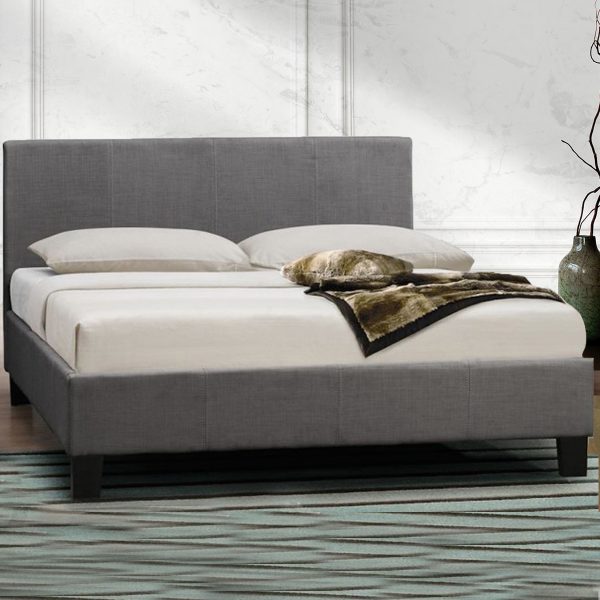 Italian Modern Designer Fabric Bed, Grey Suede Bed Frame Single