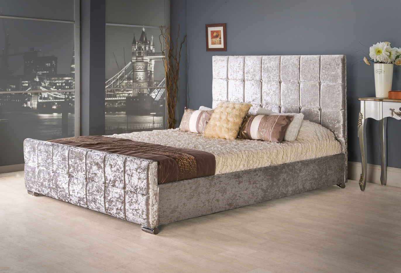 Renata Cube Fabric Upholstered Bed Frame Luxury Fabric