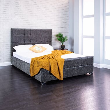 Renata Cube Fabric Upholstered Bed, Grey Fabric Upholstered Bed Frame