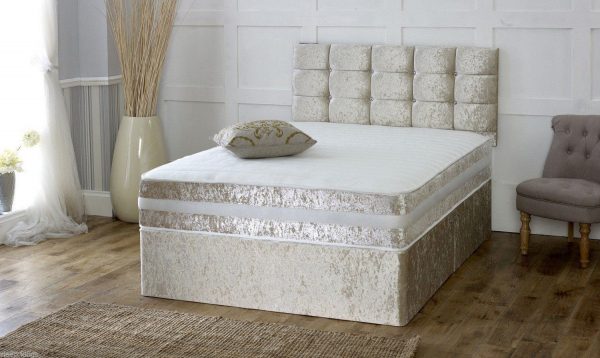 Crushed Velvet Divan Set with Matching Fabric Headboard and Memory Foam Mattress-1655