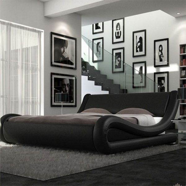 Volo Italian Modern Leather Bed, Black And White Leather Bed