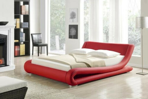 Volo Italian Modern Leather Bed, Red Leather Bed