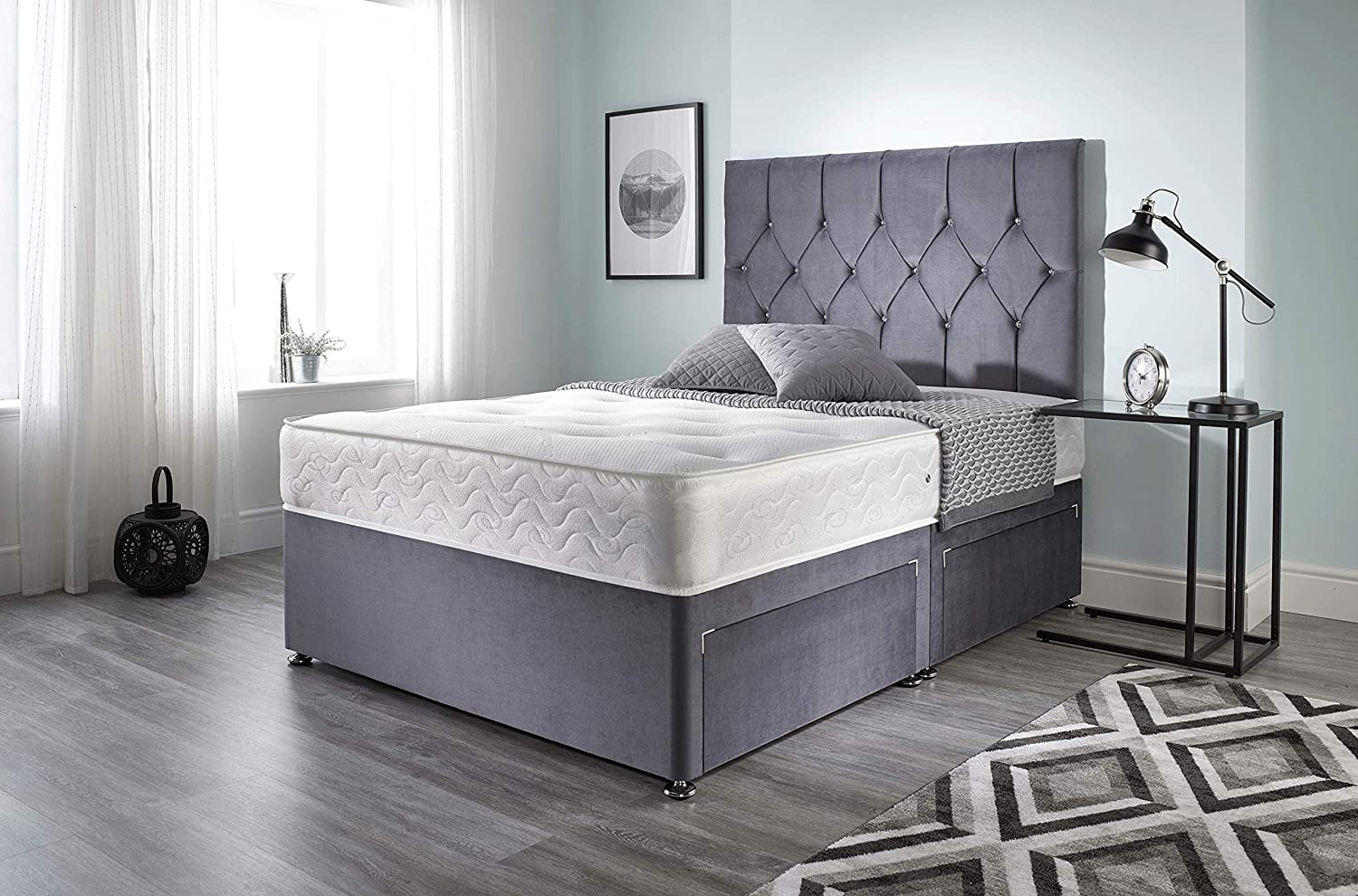 grey beds with mattress