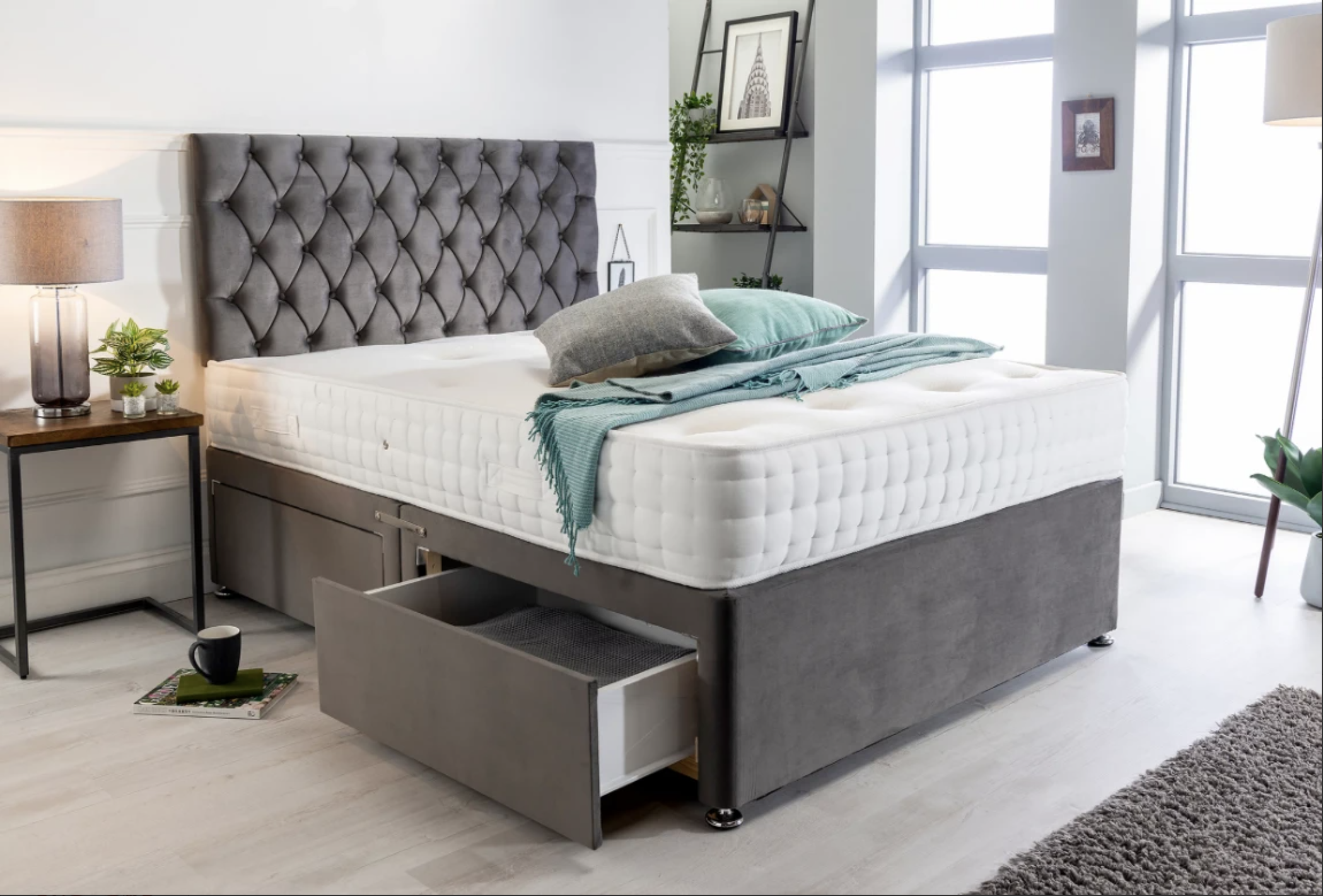 divan bed with mattress and storage
