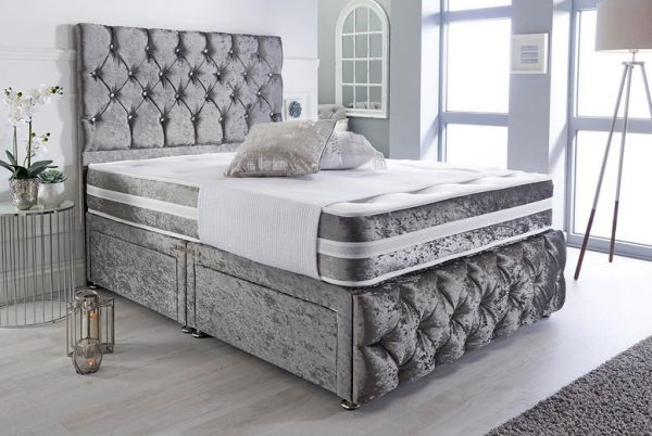 crushed velvet bed with memory foam mattress