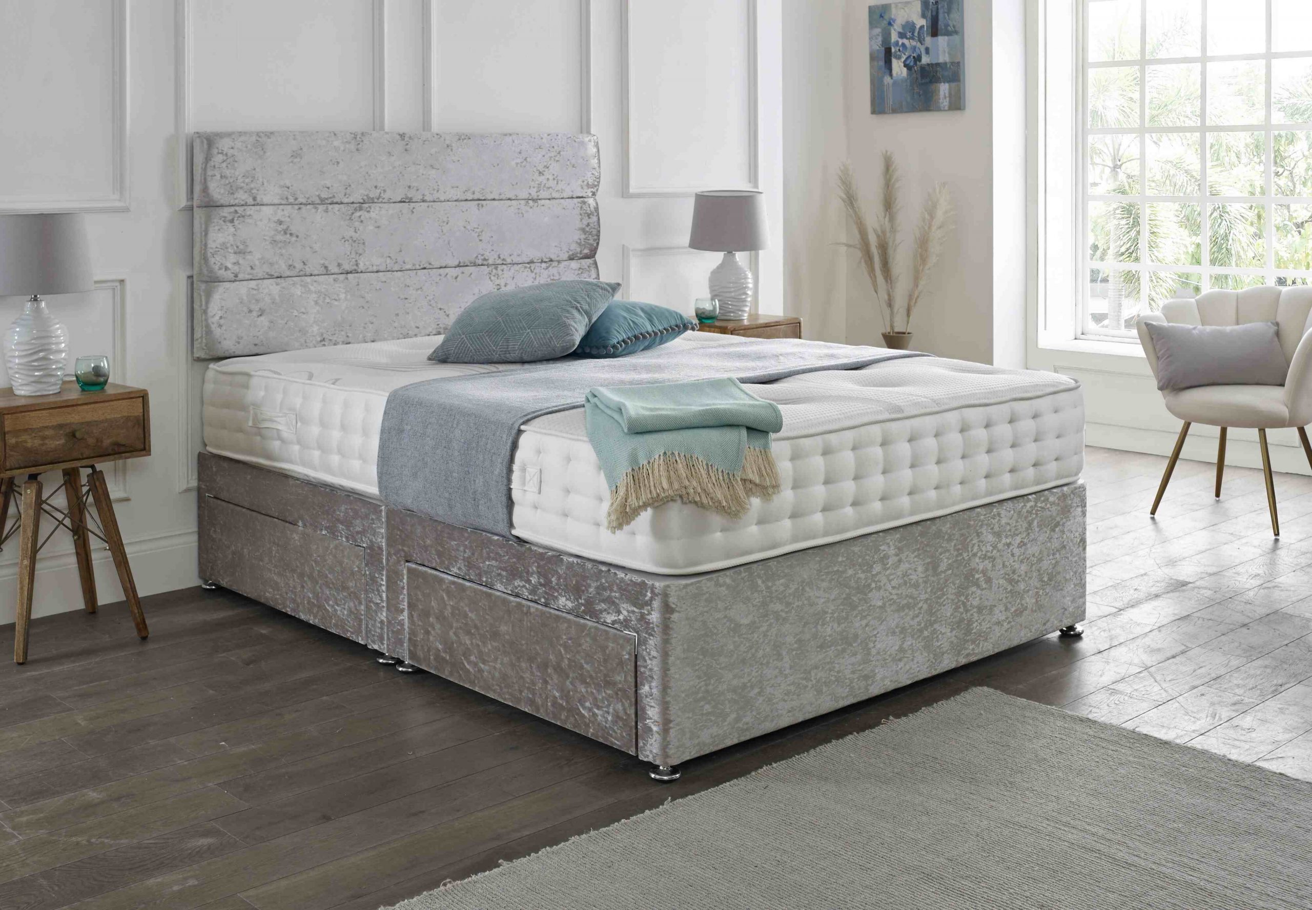 Beds.co.uk Designer Divan Set Upholstered in Crushed Velvet Material